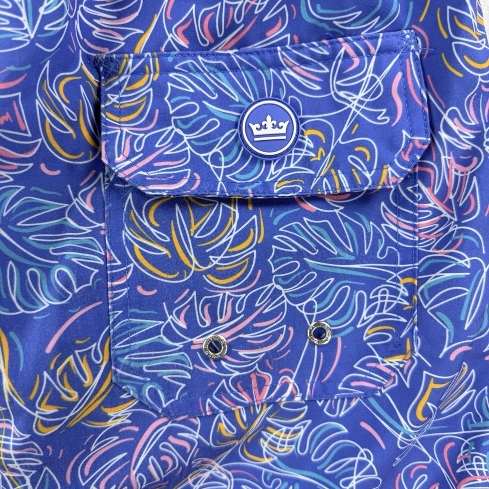 Mens Peter Millar Seaside Collection Board Shorts Swim Trunks Blue Leaves Medium - Picture 7 of 9
